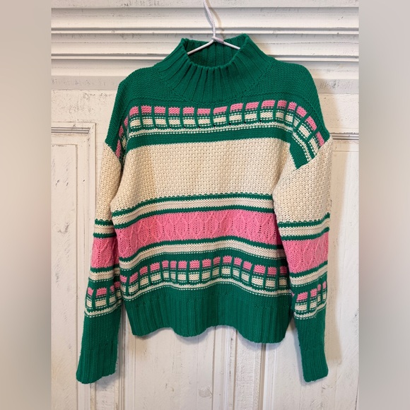 Altar'd State Green, Pink & Cream Patterned Crewneck Sweater - Picture 3 of 5